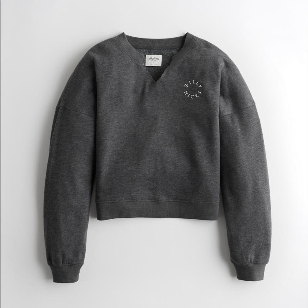 Cropped V-Neck Sweatshirt